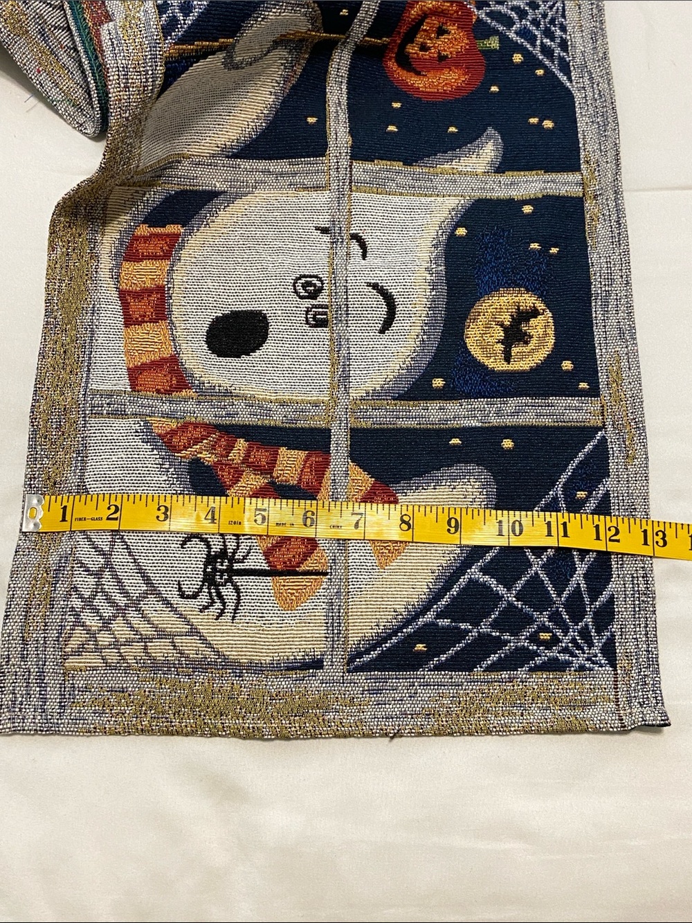 Halloween Ghost Tapestry table runner- Navy, White, Orange - Picture 3 of 3